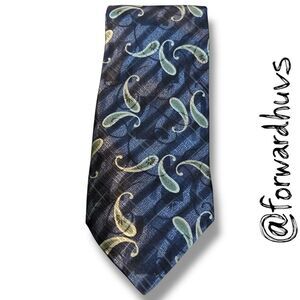 Nicole Miller Silk Necktie  – Elegant Blue with Green Accents